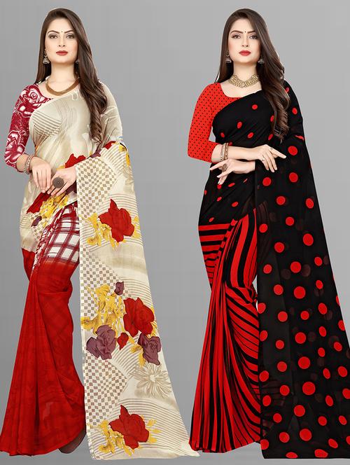 women pack of 2 casual wear sarees with blouse - 21474856 - Very Small Image - 1