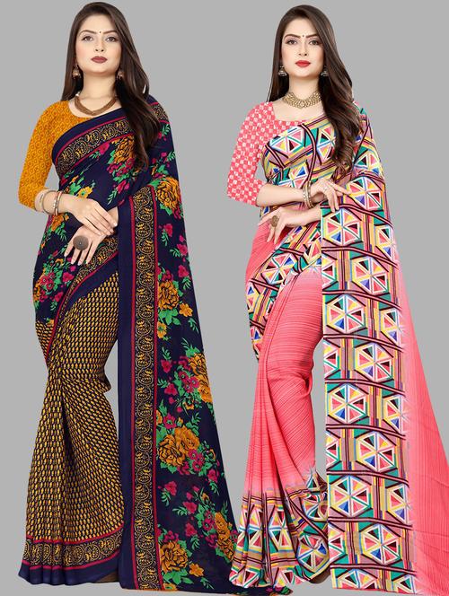women pack of 2 printed casual wear saree with blouse - 21474857 - Very Small Image - 1