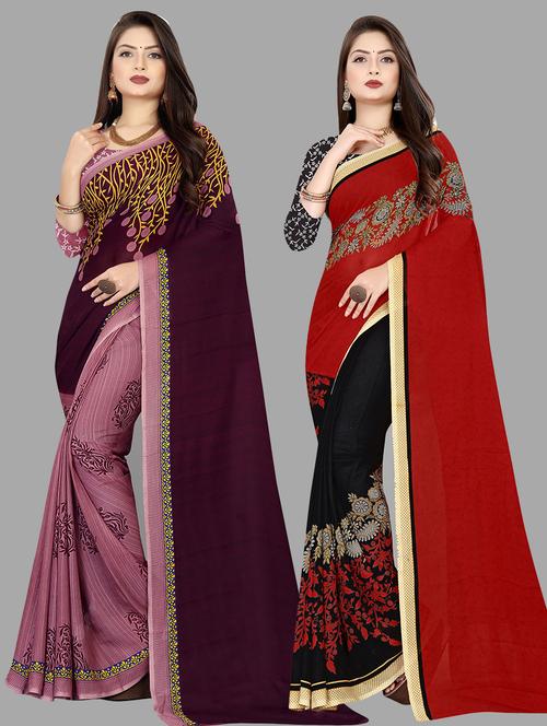 women pack of 2 casual wear combo sarees with blouse - 21474858 - Very Small Image - 1