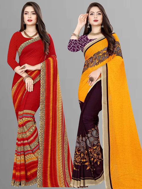 women pack of 2 printed casual wear saree with blouse - 21474860 - Very Small Image - 1
