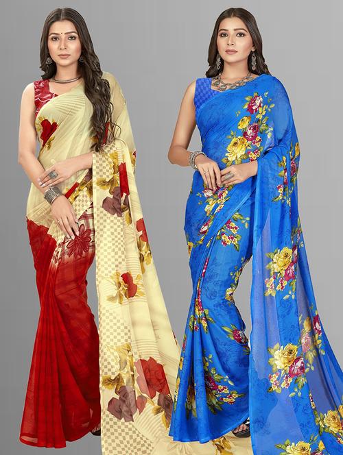 women pack of 2 casual wear sarees with blouse - 21474866 - Very Small Image - 1
