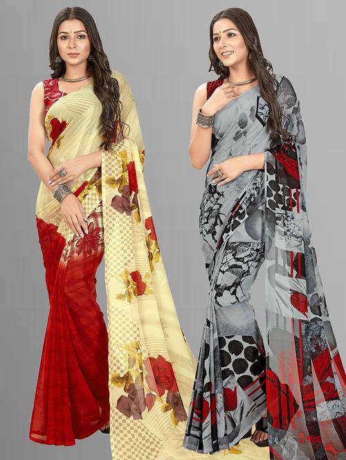 women pack of 2 casual wear combo sarees with blouse - 21474868 - Very Small Image - 1
