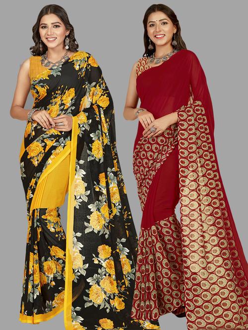women pack of 2 casual wear combo sarees with blouse - 21474873 - Very Small Image - 1