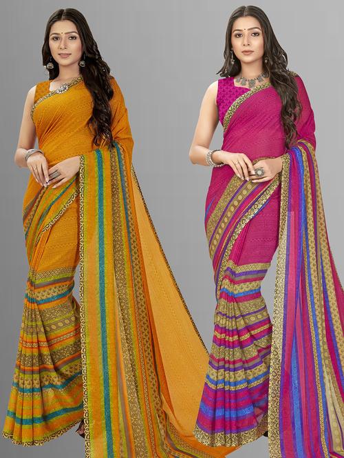women pack of 2 printed casual wear saree with blouse - 21474875 - Very Small Image - 1