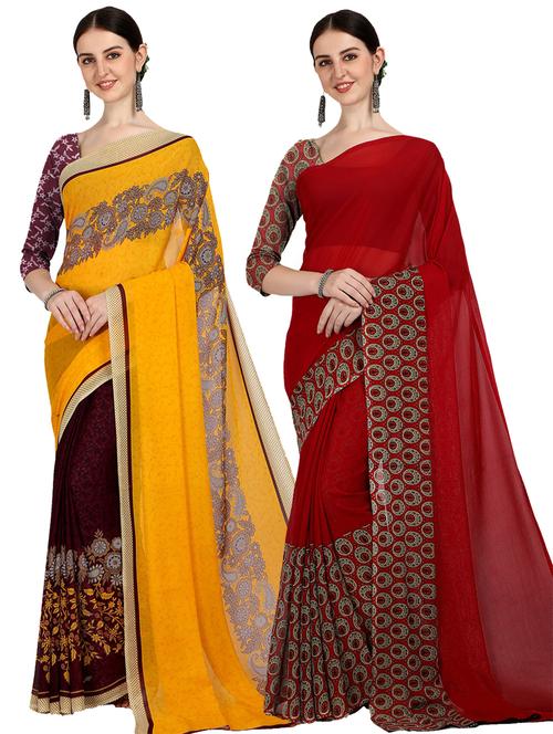 women pack of 2 casual wear combo sarees with blouse - 21474878 - Very Small Image - 1