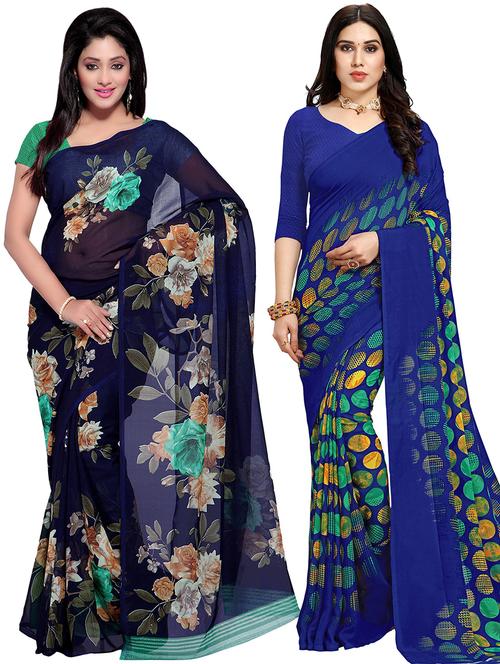 women pack of 2 casual wear combo sarees with blouse - 21474880 - Very Small Image - 1