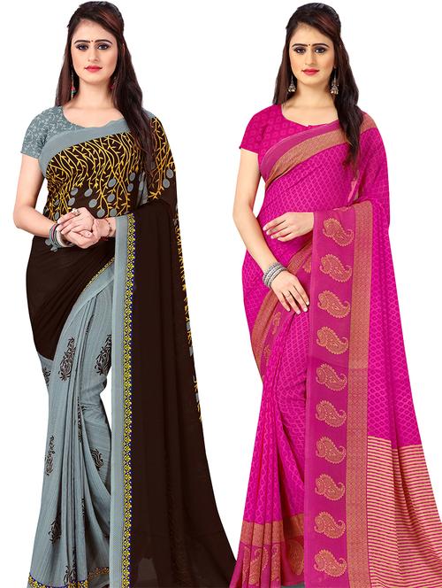 women pack of 2 casual wear combo sarees with blouse - 21474890 - Very Small Image - 1