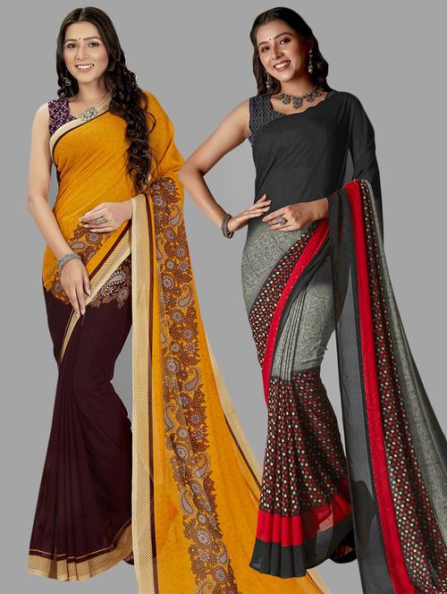 women pack of 2 casual wear sarees with blouse - 21474896 - Very Small Image - 1
