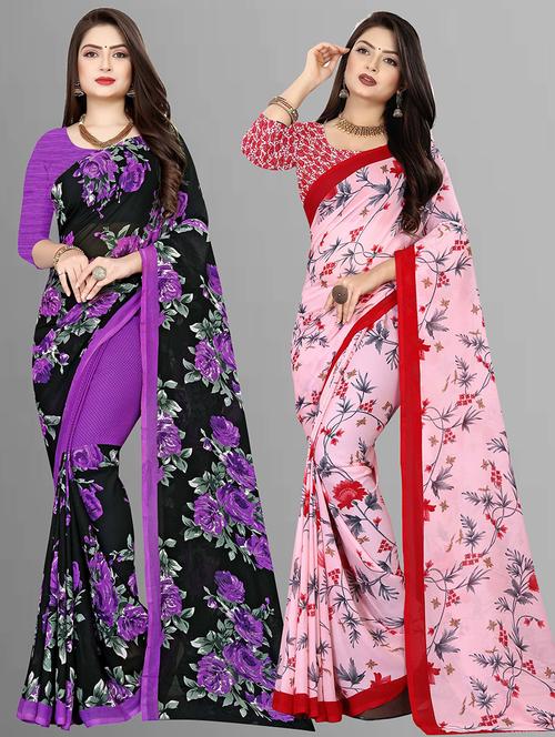 women pack of 2 casual wear combo sarees with blouse - 21474897 - Very Small Image - 1