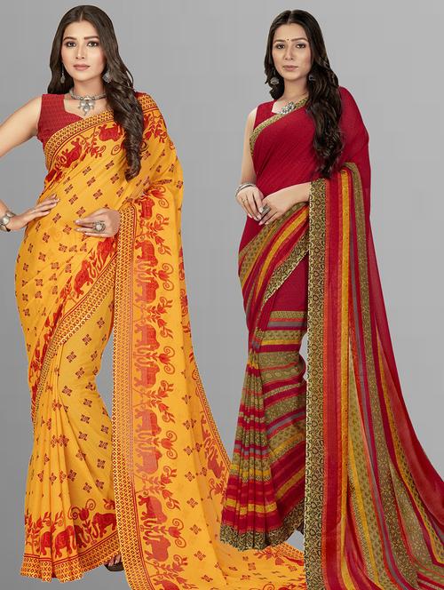 women pack of 2 casual wear combo sarees with blouse - 21474902 - Very Small Image - 1