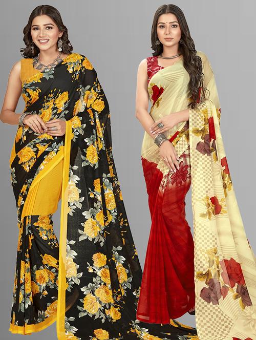 women pack of 2 printed casual wear saree with blouse - 21474903 - Very Small Image - 1