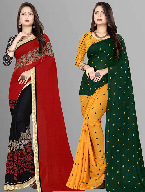 women pack of 2 casual wear sarees with blouse - 21474905 - Very Small Image - 1