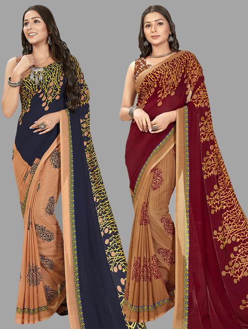 women pack of 2 casual wear sarees with blouse - 21474917 - Very Small Image - 1