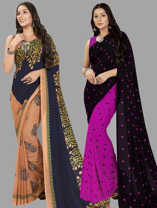 women pack of 2 casual wear combo sarees with blouse - 21474918 - Very Small Image - 1