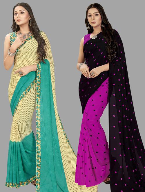 women pack of 2 casual wear combo sarees with blouse - 21474919 - Very Small Image - 1