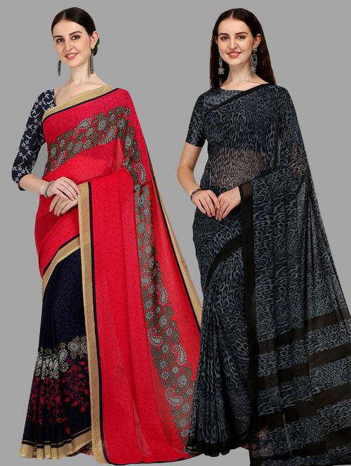 women pack of 2 casual wear combo sarees with blouse - 21474929 - Very Small Image - 1