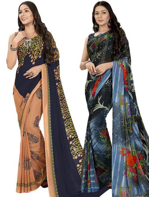 women pack of 2 casual wear sarees with blouse - 21474938 - Very Small Image - 1