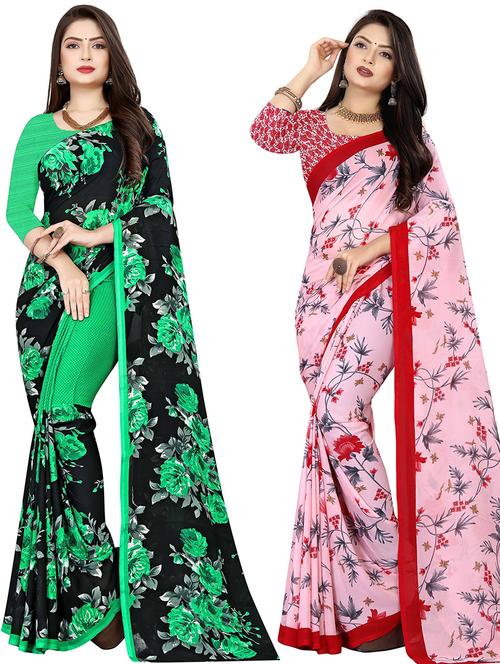 women pack of 2 casual wear combo sarees with blouse - 21474940 - Very Small Image - 1