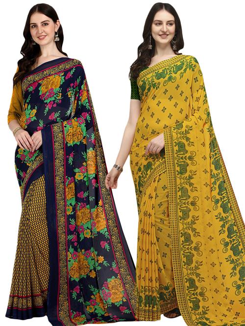women pack of 2 casual wear combo sarees with blouse - 21474941 - Very Small Image - 1