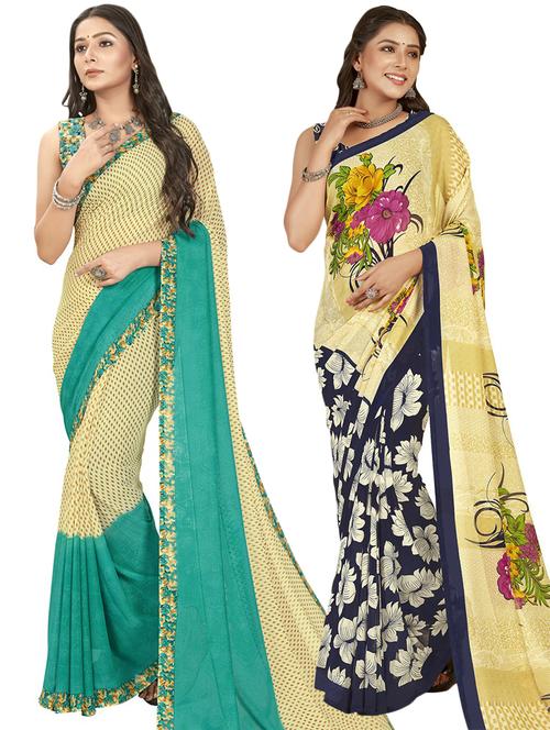 women pack of 2 casual wear combo sarees with blouse - 21474942 - Very Small Image - 1