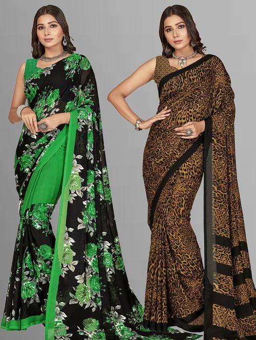 women pack of 2 casual wear combo sarees with blouse - 21474943 - Very Small Image - 1