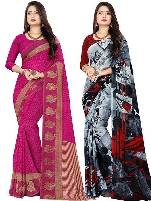 women pack of 2 casual wear combo sarees with blouse - 21474949 - Very Small Image - 1
