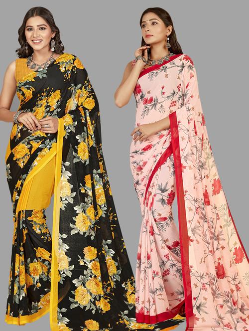 women pack of 2 printed casual wear saree with blouse - 21475138 - Very Small Image - 1