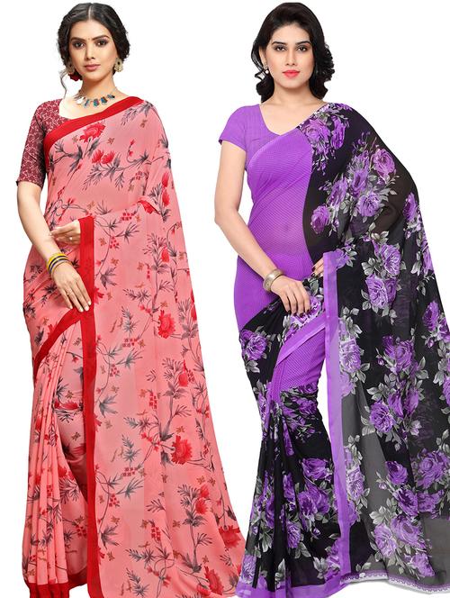 women pack of 2 printed casual wear saree with blouse - 21475139 - Very Small Image - 1