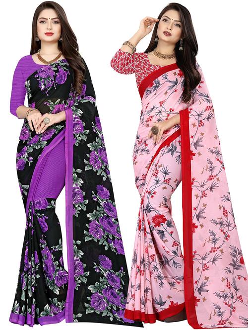 women pack of 2 printed casual wear saree with blouse - 21475140 - Very Small Image - 1