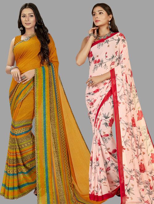women pack of 2 printed casual wear saree with blouse - 21475141 - Very Small Image - 1