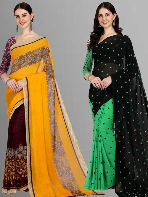 women pack of 2 printed casual wear saree with blouse - 21475143 - Very Small Image - 1
