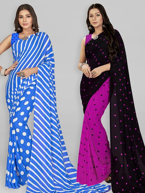 women pack of 2 printed casual wear saree with blouse - 21475147 - Very Small Image - 1