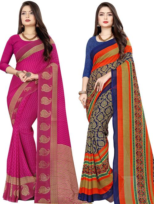 women pack of 2 printed casual wear saree with blouse - 21475148 - Very Small Image - 1