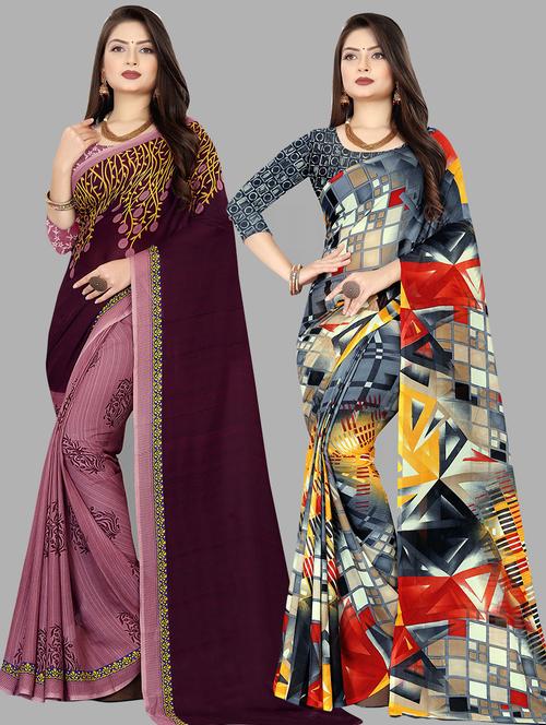 women pack of 2 printed casual wear saree with blouse - 21475149 - Very Small Image - 1