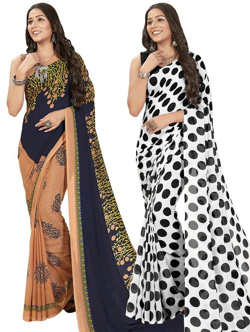 women pack of 2 printed casual wear saree with blouse - 21475150 - Very Small Image - 1