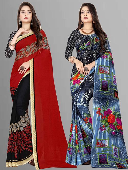 women pack of 2 printed casual wear saree with blouse - 21475152 - Very Small Image - 1