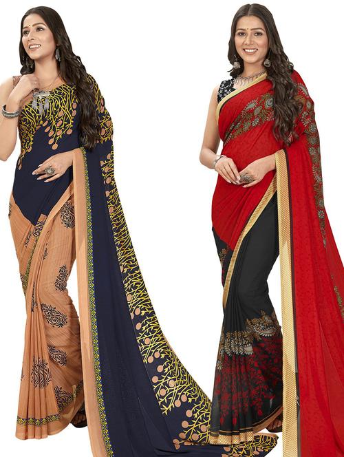 women pack of 2 printed casual wear saree with blouse - 21475154 - Very Small Image - 1