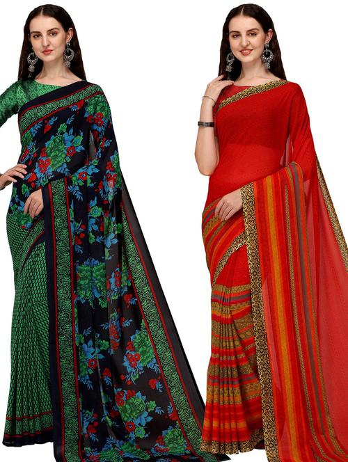women pack of 2 printed casual wear saree with blouse - 21475159 - Very Small Image - 1