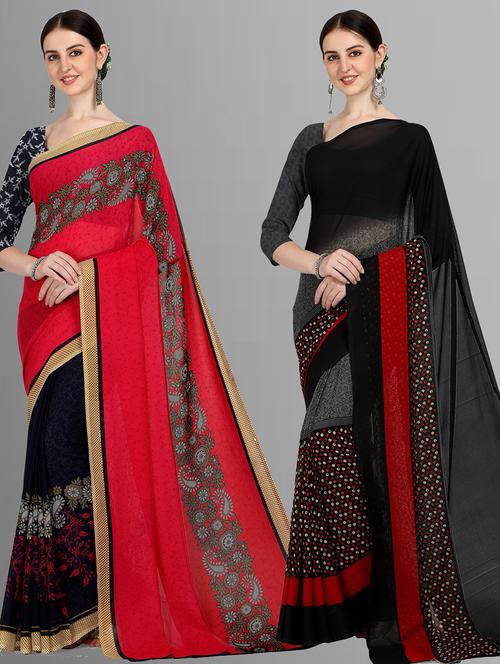 women pack of 2 printed casual wear saree with blouse - 21475162 - Very Small Image - 1