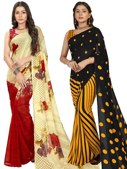women pack of 2 printed casual wear saree with blouse - 21475169 - Very Small Image - 1