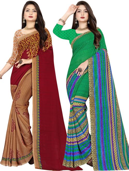women pack of 2 printed casual wear saree with blouse - 21475171 - Very Small Image - 1