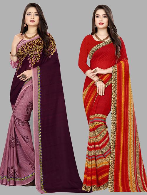 women pack of 2 casual wear combo sarees with blouse - 21475174 - Very Small Image - 1