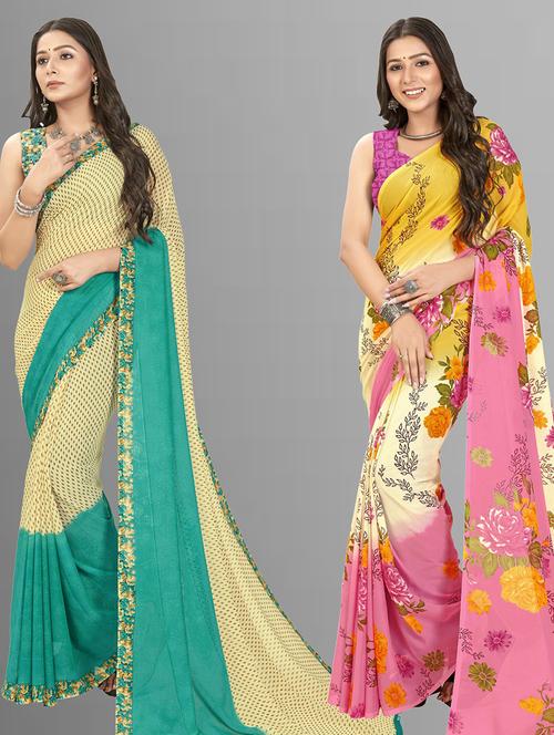 women pack of 2 casual wear combo sarees with blouse - 21475180 - Very Small Image - 1