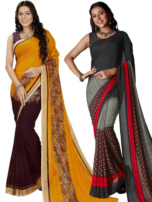 women pack of 2 casual wear combo sarees with blouse - 21475181 - Very Small Image - 1