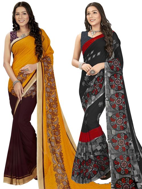 women pack of 2 casual wear combo sarees with blouse - 21475184 - Very Small Image - 1