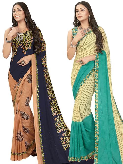 women pack of 2 casual wear combo sarees with blouse - 21475195 - Very Small Image - 1