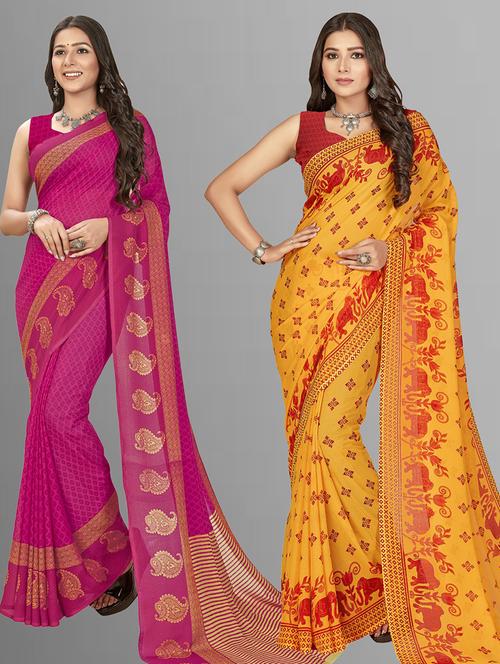 women pack of 2 casual wear combo sarees with blouse - 21475206 - Very Small Image - 1