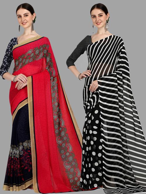 women pack of 2 casual wear combo sarees with blouse - 21475216 - Very Small Image - 1