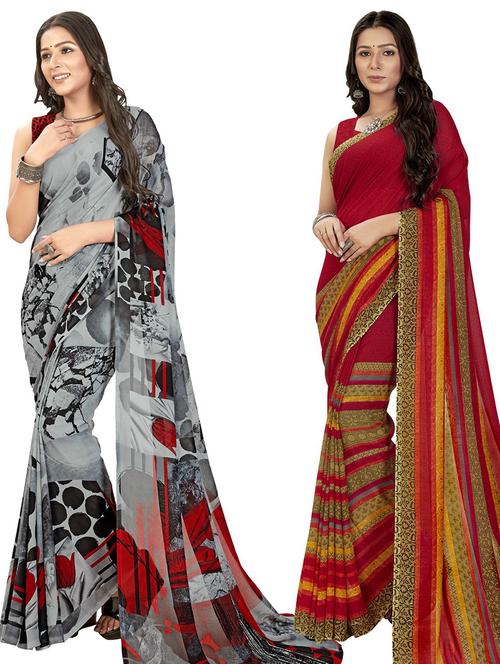 women pack of 2 casual wear combo sarees with blouse - 21475220 - Very Small Image - 1