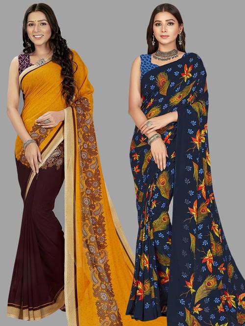 women pack of 2 casual wear combo sarees with blouse - 21475235 - Very Small Image - 1